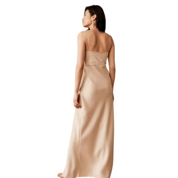 Sachin & Babi Freya Dress Women's 4 Champagne Satin V-Neck Sleeveless Maxi Gown - Picture 2 of 14